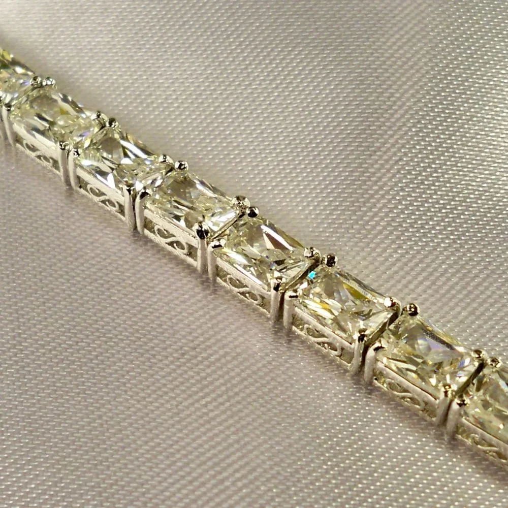 NEW Radiant Cut Purple Cubic Zirconias Silver DESIGNER Bracelet